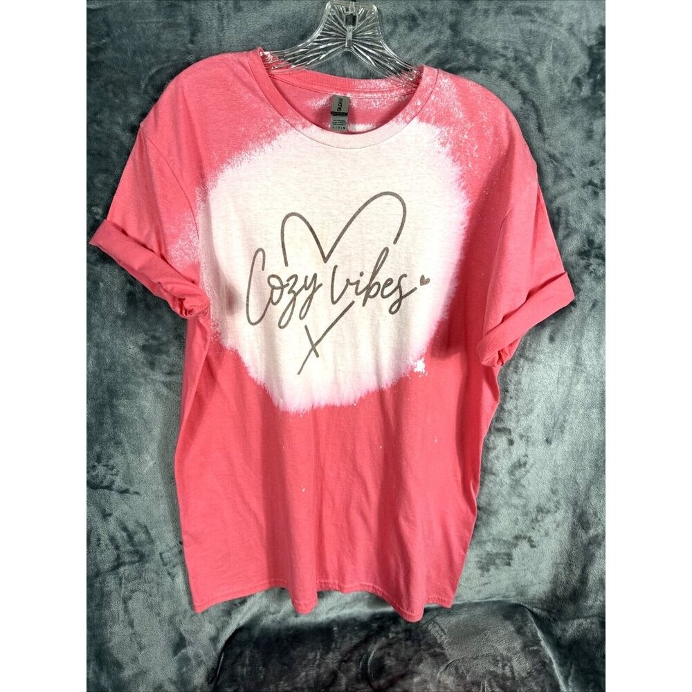 Women’s T-shirt Cozy Vibes Bleached Pink Soft & Comfy Size Adult Large - Picture 2 of 8